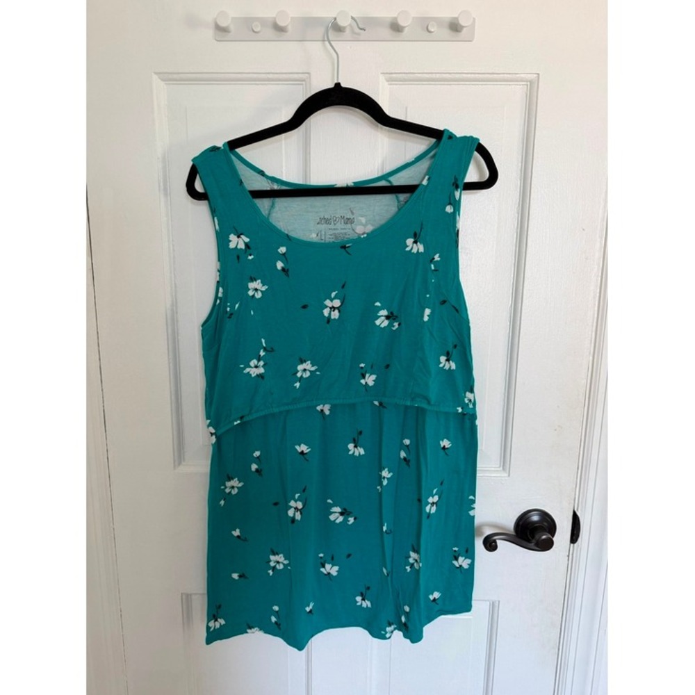 Latched Mama Nursing Tank Women XL Teal Floral Breastfeeding Maternity Summer